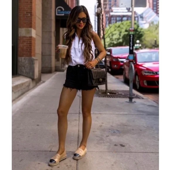 💚CHANEL Espadrille Flats Cap Toe Tan Black - Picture 11 of 16